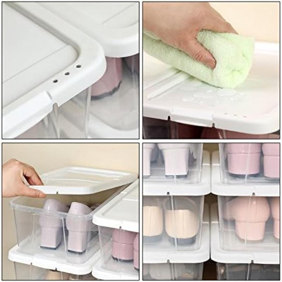 Storage Boxes with Lid Set of 12, Shoe Storage Box Transparent with Lid Plastic for Shoes up to Size 41 LSP12WT