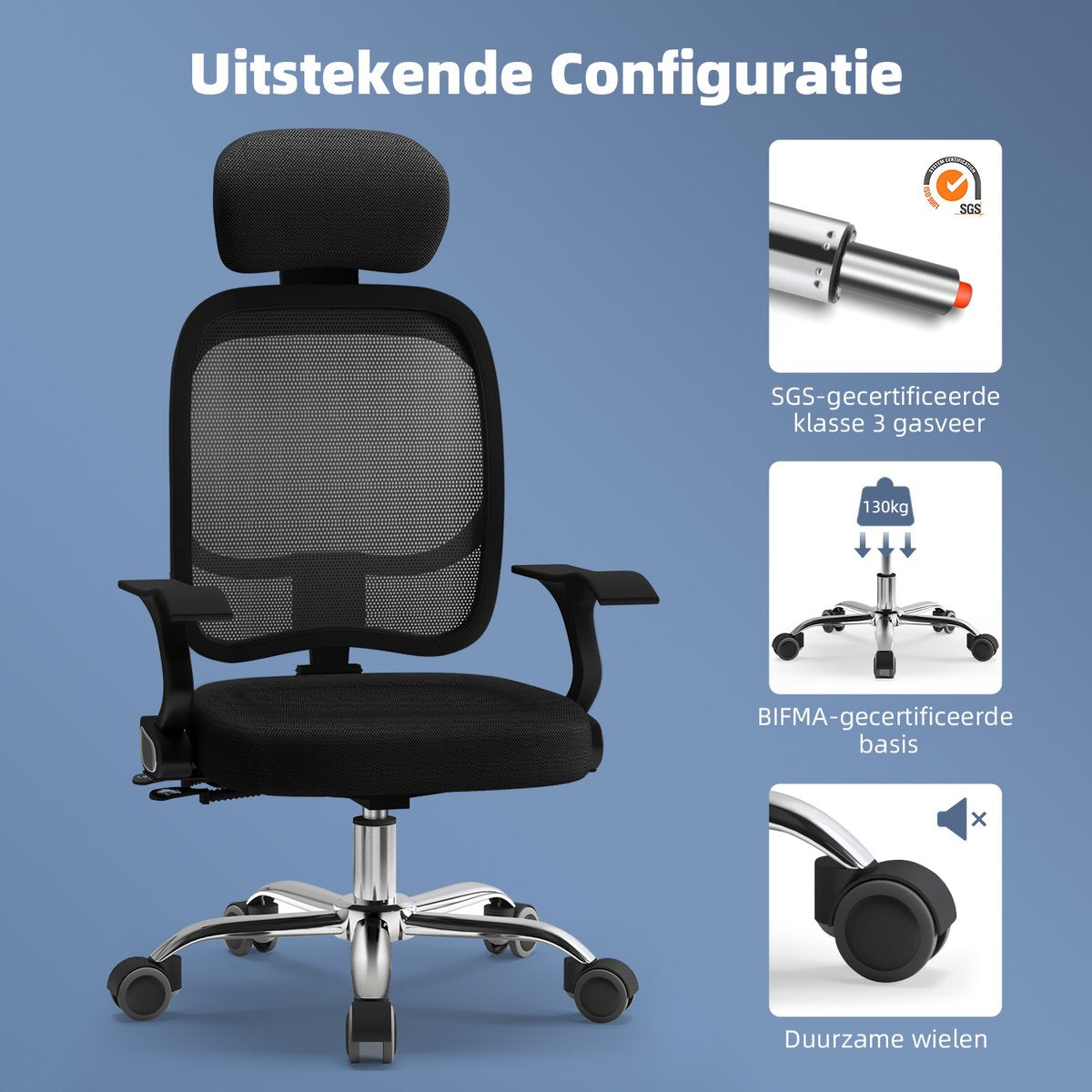 Office Chair - Ergonomic Office Chair - Office Chairs for Adults - 130 kg Max Load - Black