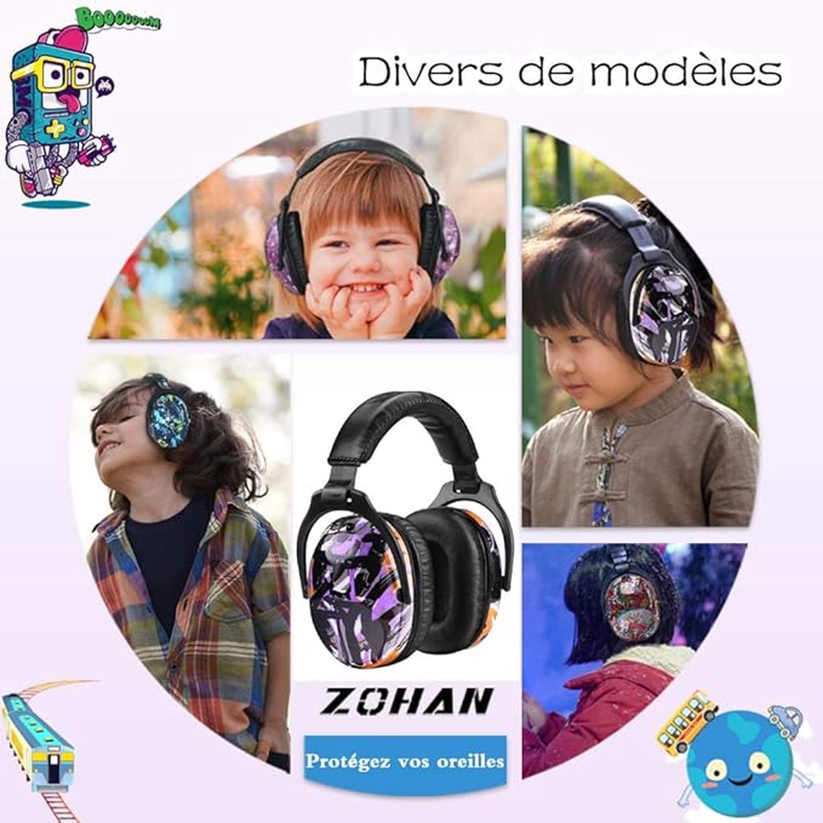 Foldable Comfortable Hearing Protection Noise Cancelling Headphones, with Carry Bag, SNR 27 dB for Autism, ADHD, Fireworks, Concert purple (Graffiti Purple)