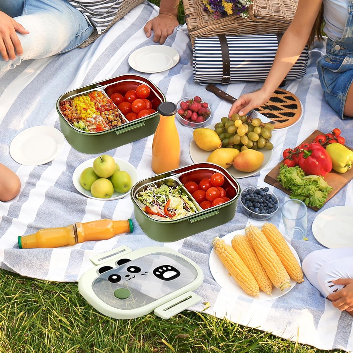 Stainless steel children's lunchbox with compartments, lunch box with divider, BPA-free bento box, snack box for girls and boys, snack box for school and kindergarten