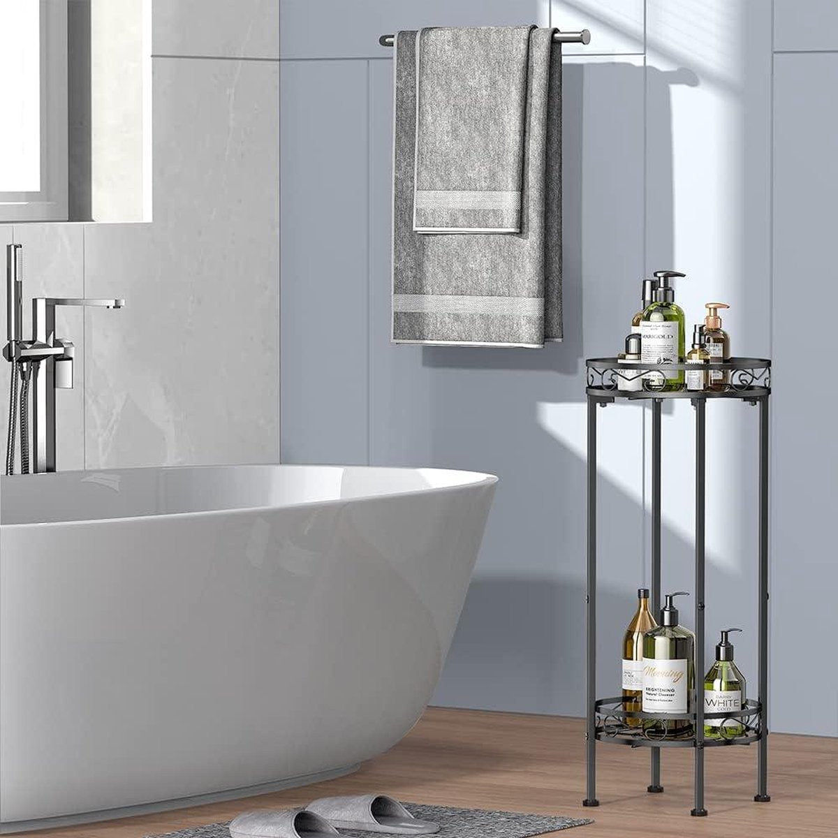 2-laags plantentafel hoge metalen plantenstandaard voor binnen - plantenstandaarden bloemstandaard bloempot displaystandaard tuinterras zwart 70x30cm plantentafel