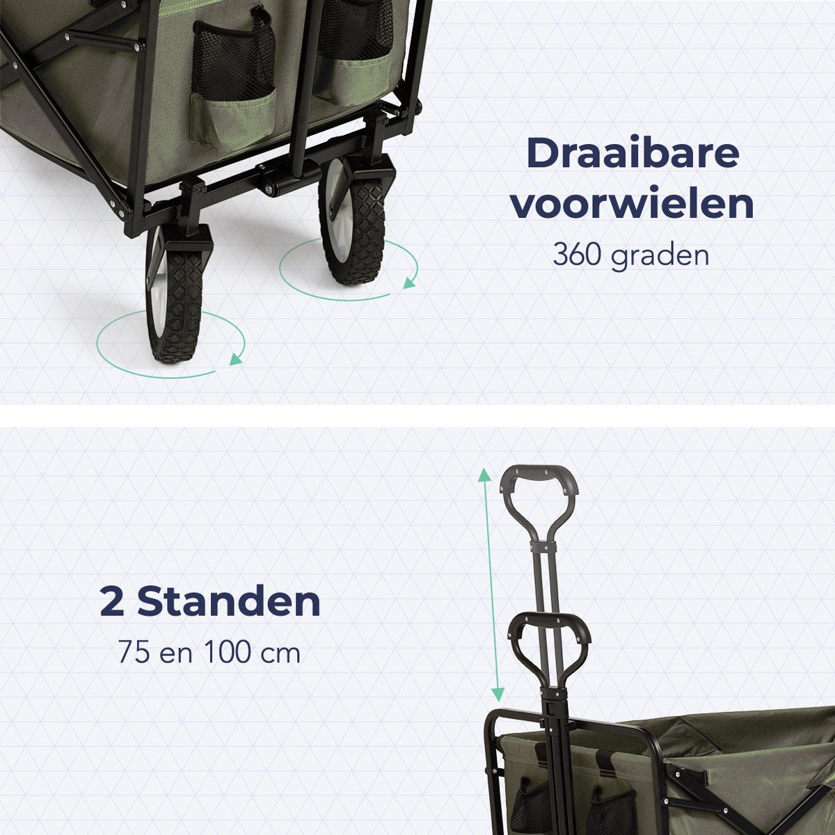 LifeGoods Opvouwbare Kruiwagen - Zwenkwielen - 94L - 2 Standen - 70KG Draagvermogen - Groen