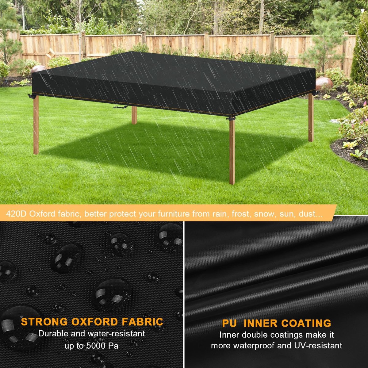 Tuintafel afdekhoes, waterdicht, winddicht, UV-bestendig, weerbestendig, 205 x 105 x 15 cm
