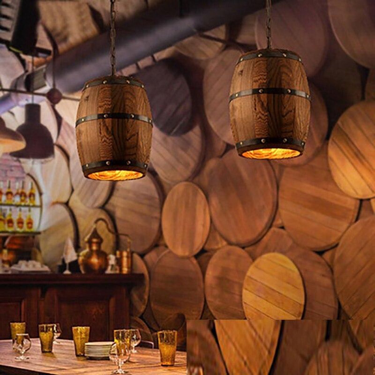 YWXLight Vintage vat kroonluchter creatieve houten wijnvat verlichting gepersonaliseerde Cafe Bar lamp