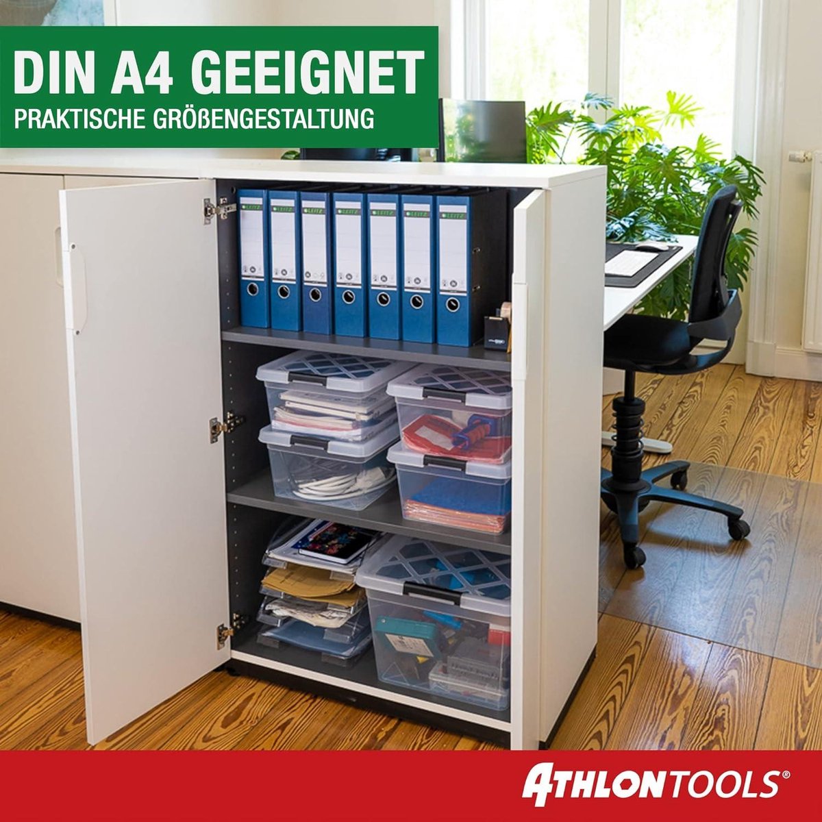 Opbergdozen 4x 125 L met deksel voedselveilig - Sluitclips - Plastic doos transparant - Kledingdozen stapelbaar