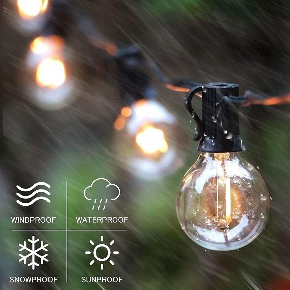 Outdoor lichtsnoer 60 m LED-gloeilampen - waterdicht - 100 + 4 onbreekbare lampen - tuin terras bruiloft feest - 2700 K warm wit
