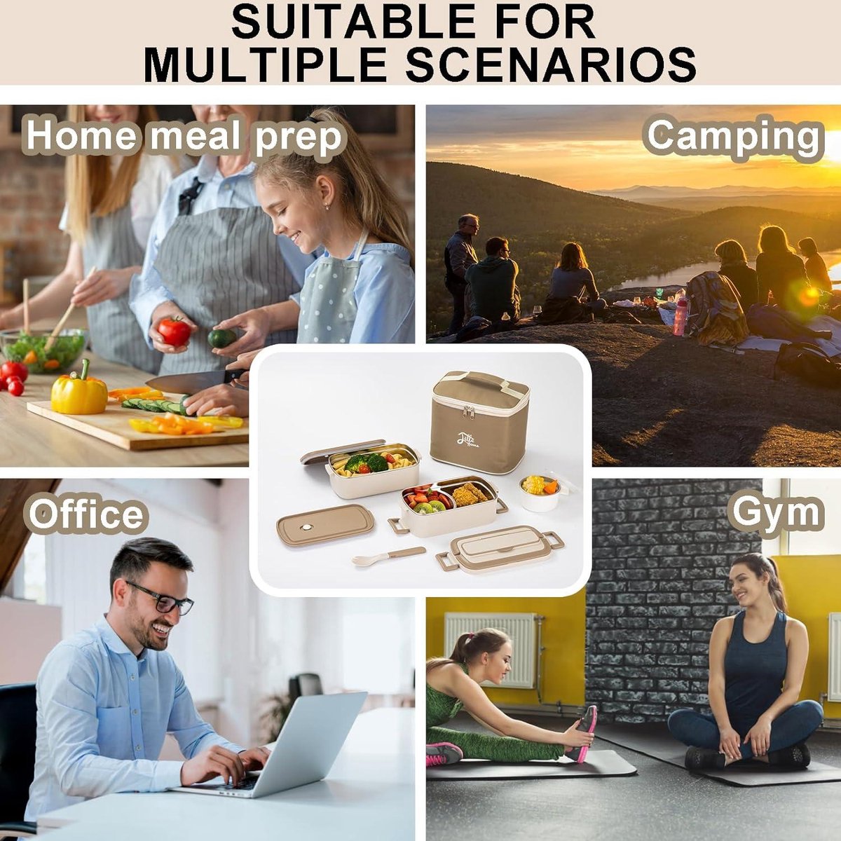 Lunchbox 1900ml Bento Box Volwassen Lunchbox roestvrij staal thermisch compartiment Tiffin Lunch Snack Box 2-laags geïsoleerde Bento voedselcontainer Stapelbare lunchbox met lunchtas en soepkom - Maat Large, Lille Home