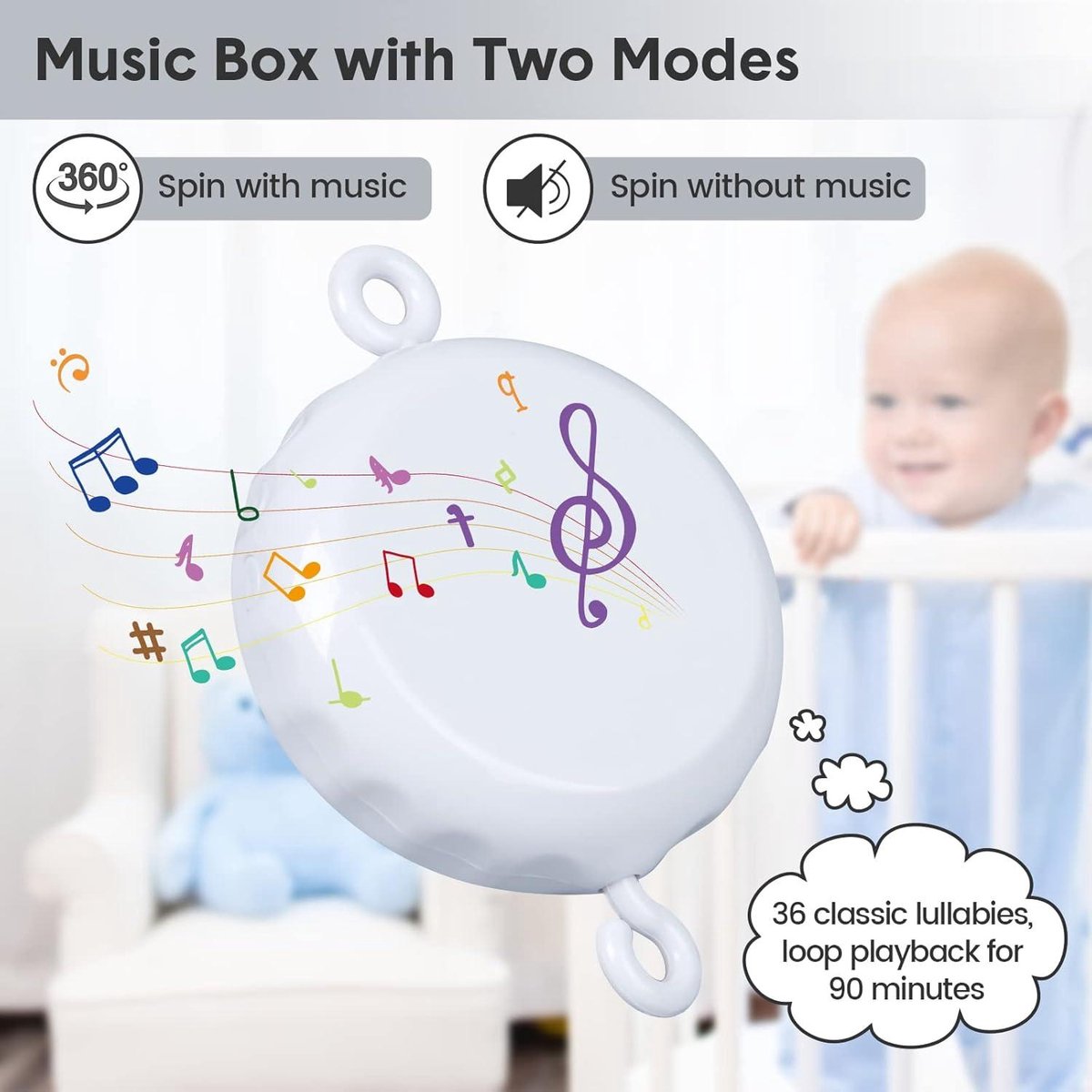 Baby Mobile - Electric Musical Crib Toy for Girls and Boys - Grey