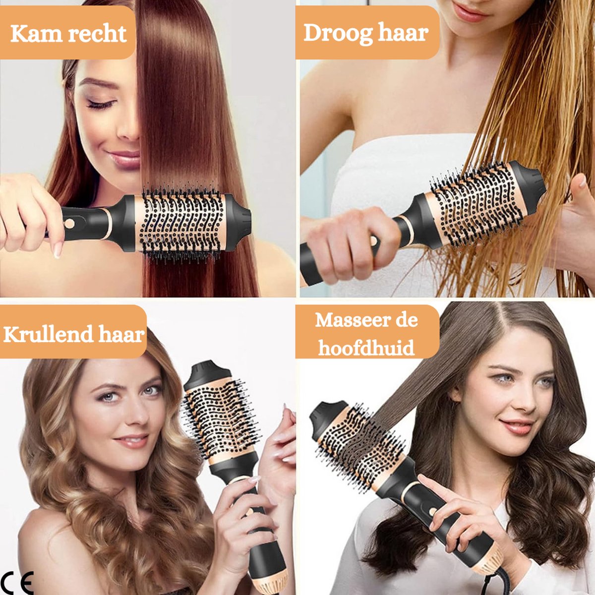 Professional 5-in-1 Hot Air Brush with Titanium Coating - 1000W, Negative Ions, 3 Temperatures, 2 Airflow Settings - Hair Dryer Brush, Hair Dryer, Brush, and Styling Brush in one