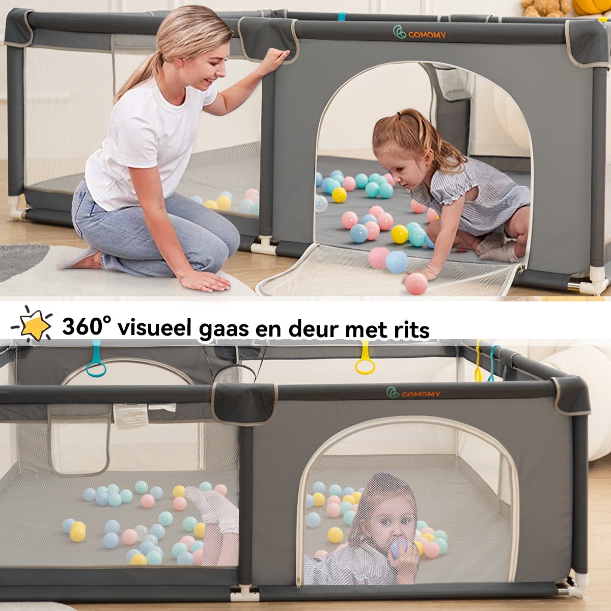 Playpen - Oversized Rectangular Playpen - 180 x 150 cm - Dark Grey
