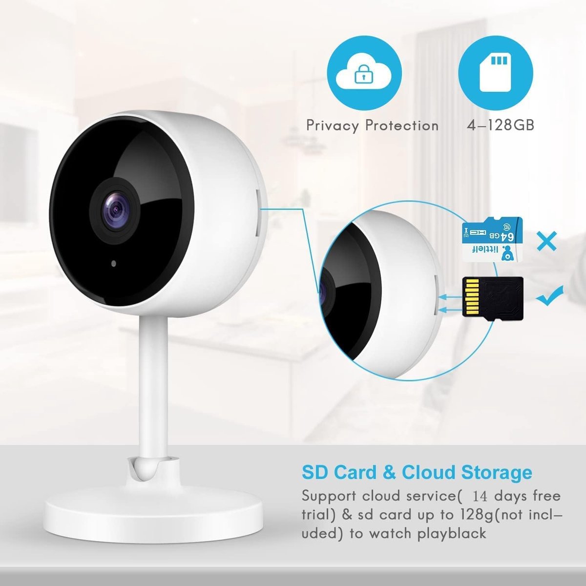 Security camera, for indoor use, with motion detection, night vision, 2-way audio, baby monitor with camera and app, pet camera with app, wifi camera, indoor, compatible with Alexa