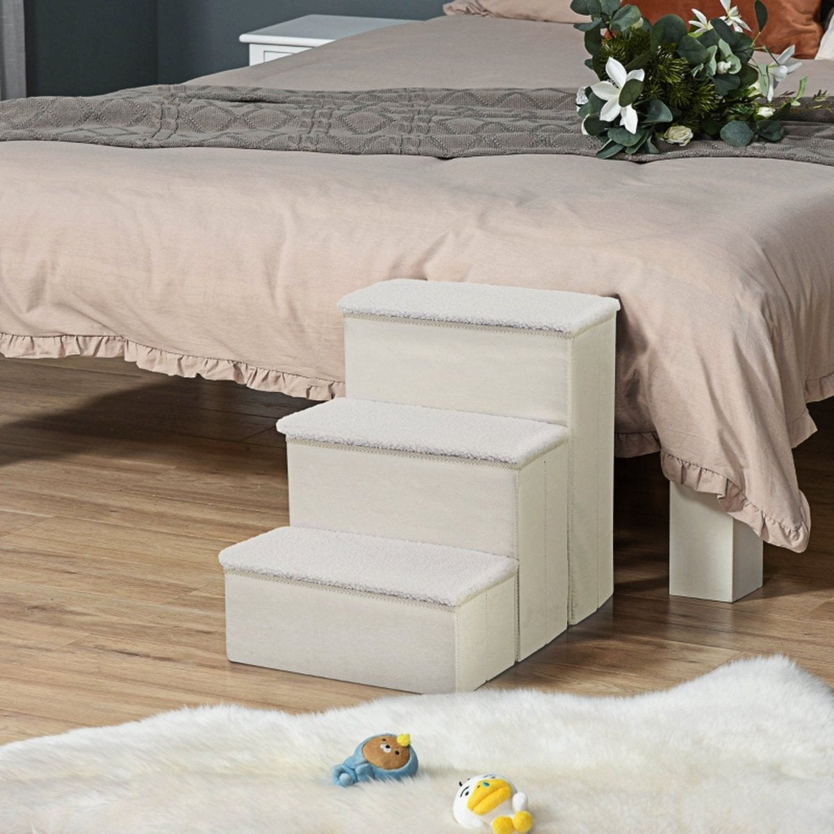 Dog stairs with 3 steps - Cat stairs - Pet stairs - Steps - Footstool - White - 40 x 54 x 48 cm