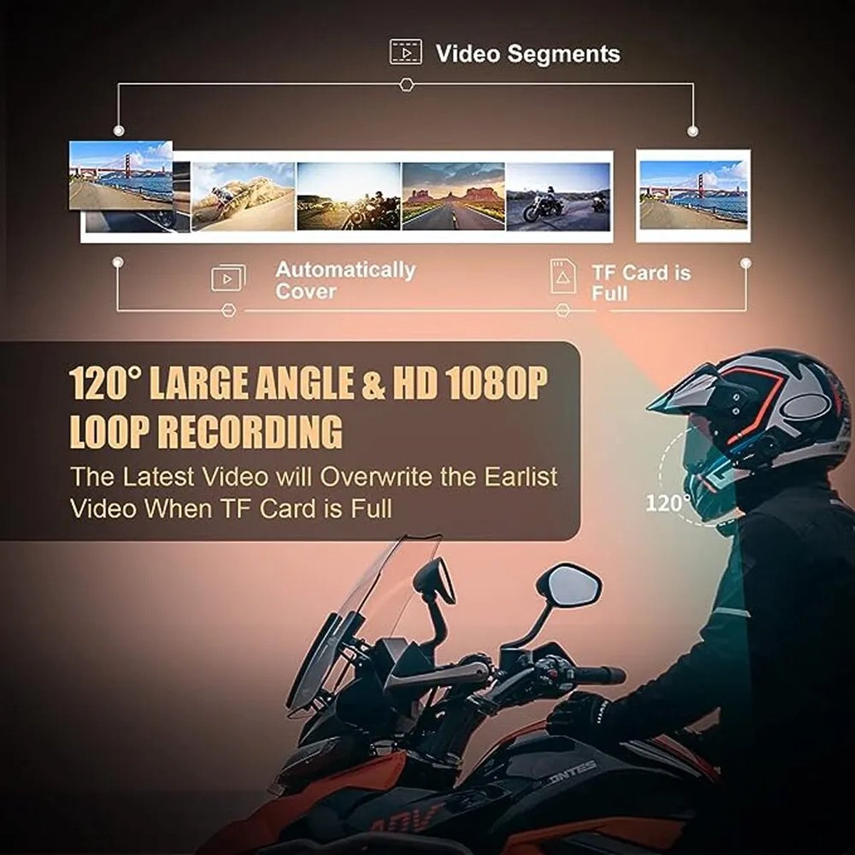 Motorcycle Intercom - Helmet - Dashcam - Bluetooth - Headsets - Hands-free - Communicator - Video Record - 1080P - Interphone - With Video Recording - Wifi - Connectable up to 6 Riders