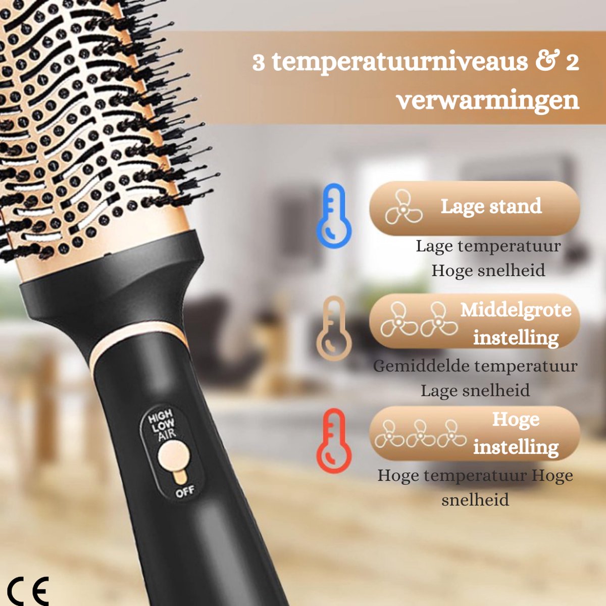 Professional 5-in-1 Hot Air Brush with Titanium Coating - 1000W, Negative Ions, 3 Temperatures, 2 Airflow Settings - Hair Dryer Brush, Hair Dryer, Brush, and Styling Brush in one