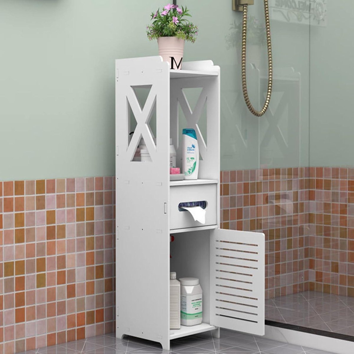 Free-standing Toilet Cabinet Narrow Tall Cabinet White Toilet Roll Holder - Bathroom Rack 80 x 20 x 18 cm bathroom tall cabinets