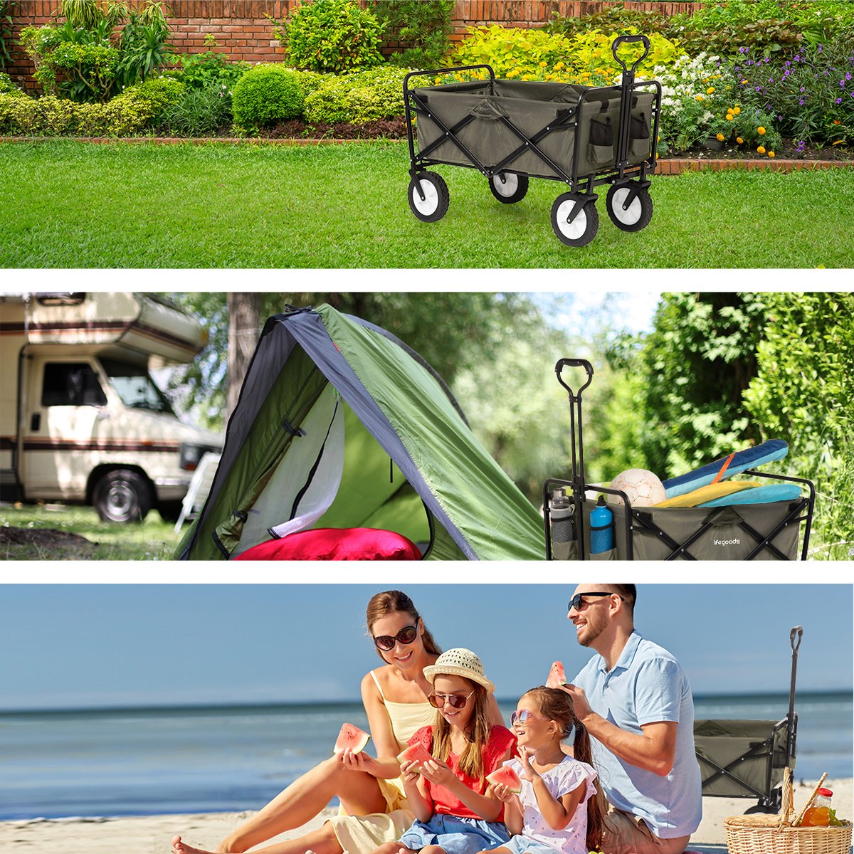 LifeGoods Opvouwbare Kruiwagen - Zwenkwielen - 94L - 2 Standen - 70KG Draagvermogen - Groen