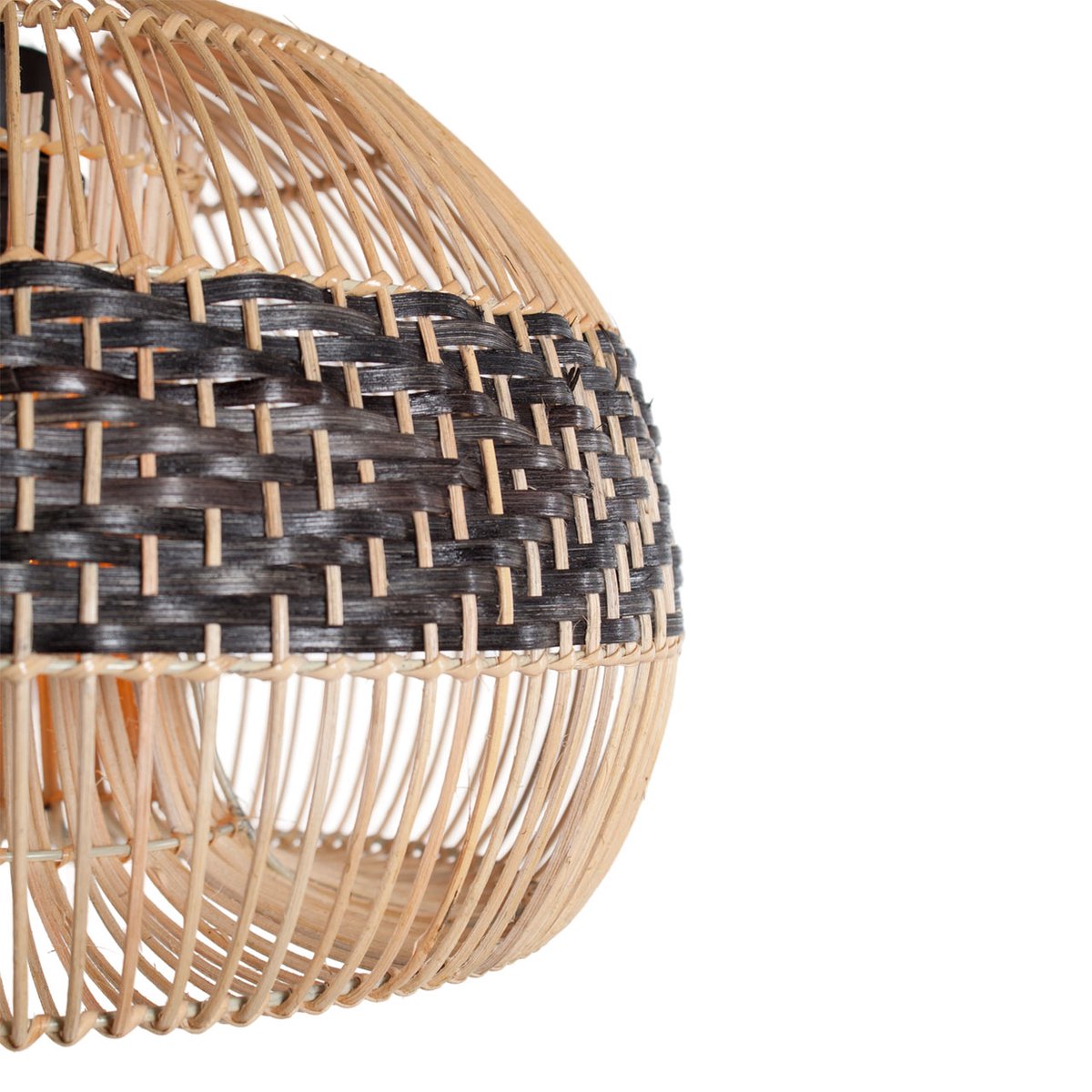 Rotan hanglamp Appel | 1 lichts | zwart / naturel | rotan / metaal | Ø 40 cm | in hoogte verstelbaar tot 140 cm | eetkamer / eettafel / woonkamer lamp | modern / landelijk design