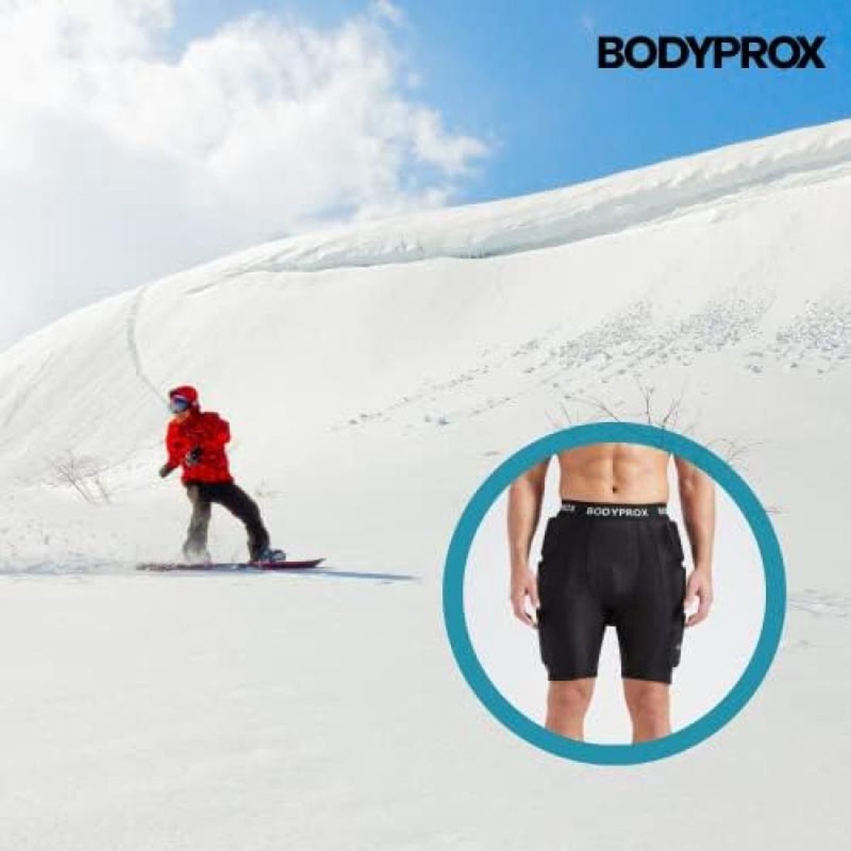 Protective padded shorts for ski, skate and snowboard - 3D protection for hip and coccyx (large)
