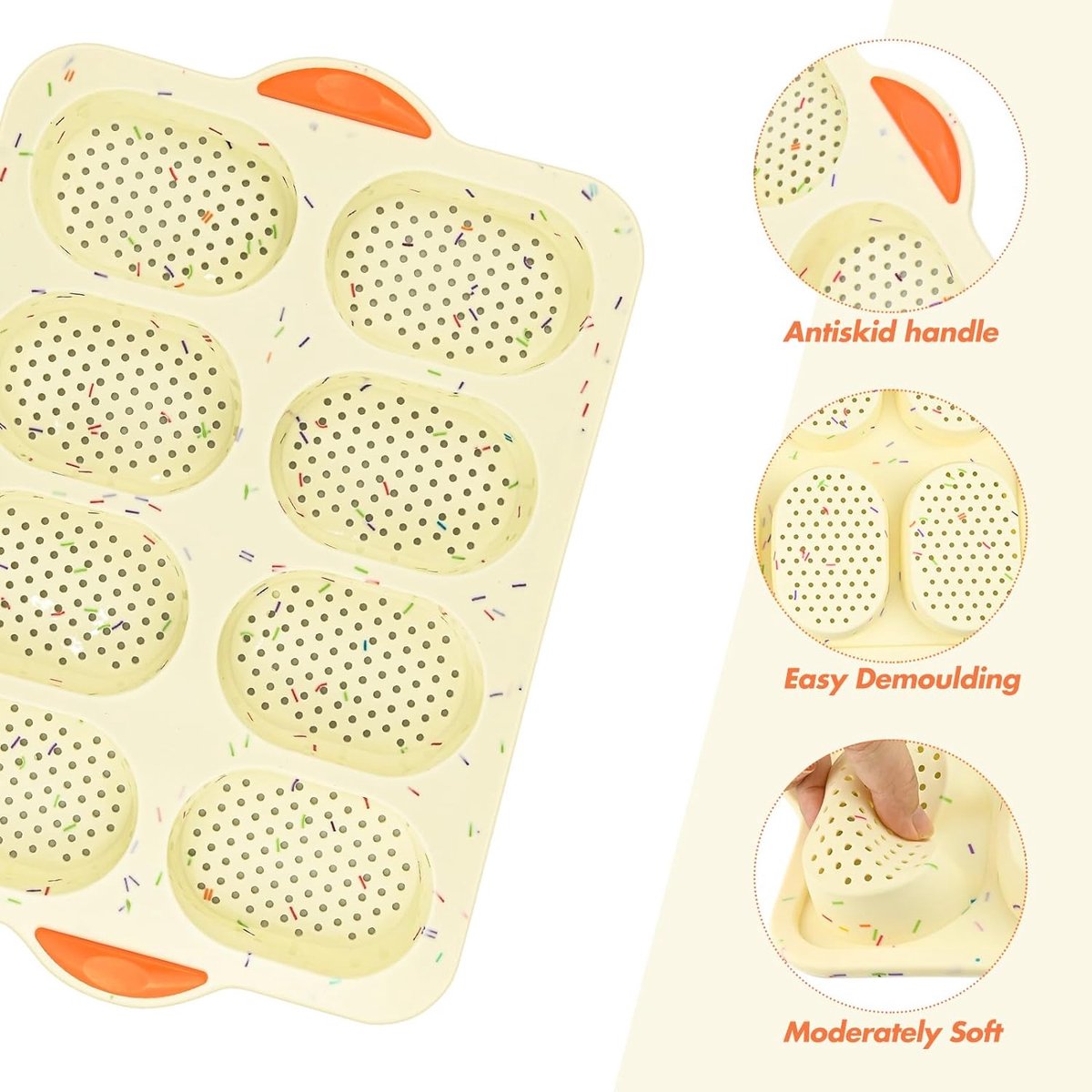 Broodjesbakvorm, siliconen, met olieborstel, broodjesbakvormen, mini-stokbrood, bakplaat, antiaanbak, baguettevorm, siliconen vormen, 8 eenheden, brood, crisping