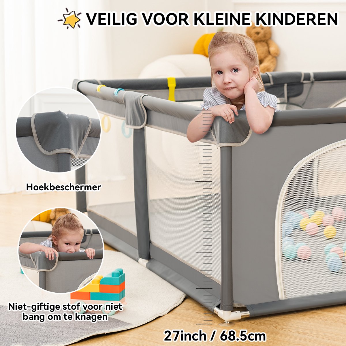 Playpen - Oversized Rectangular Playpen - 180 x 150 cm - Dark Grey