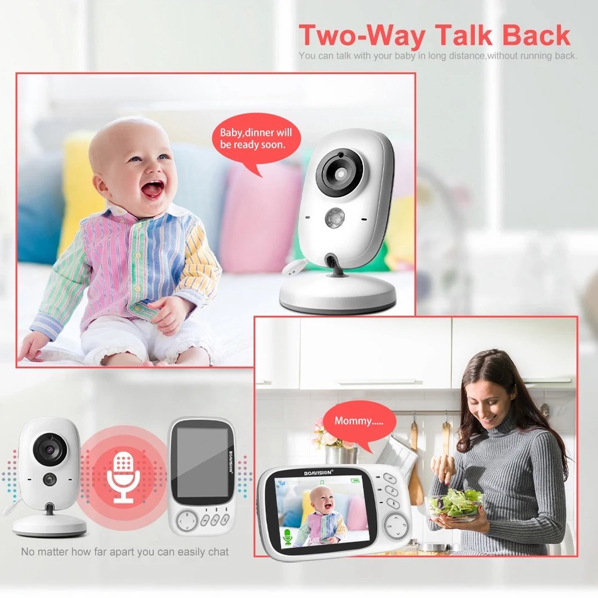 Babyfoon - Babyfoon met Camera - Babyfoon met Scherm - Baby Monitor - Talk Back Functie - Wit - 50 meter Binnenshuis - 250 meter Buitenshuis.