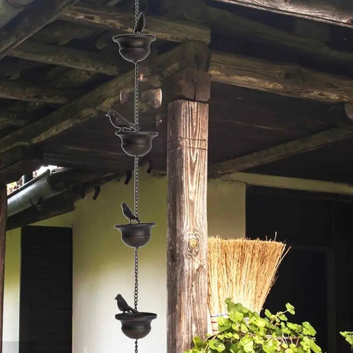 ShopEighty8 - Rain Chain - Metal Chain - Rain Catcher - Gutter Decoration - Bird Rain Chain - Balcony Decoration - Gift Idea - Waterfall Effect - 2.4 M Long - Bronze Finish