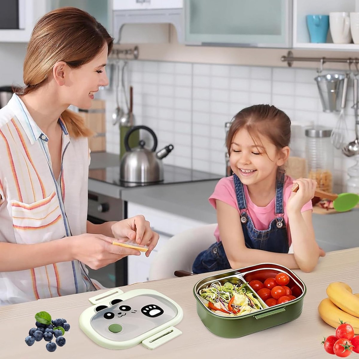 Stainless steel children's lunchbox with compartments, lunch box with divider, BPA-free bento box, snack box for girls and boys, snack box for school and kindergarten