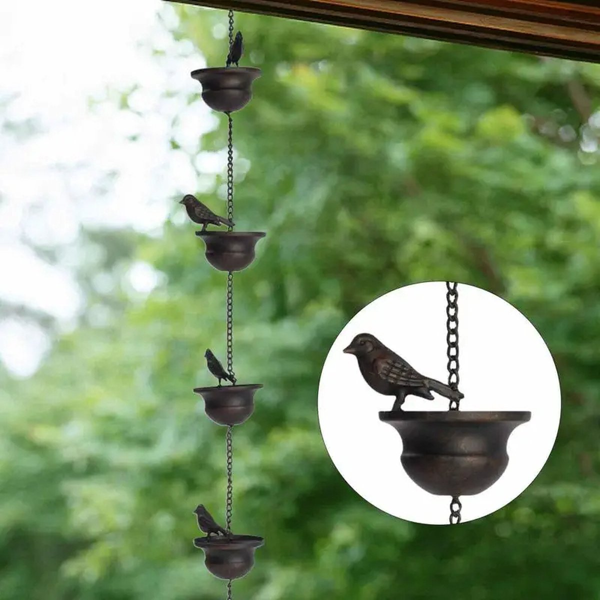 ShopEighty8 - Rain Chain - Metal Chain - Rain Catcher - Gutter Decoration - Bird Rain Chain - Balcony Decoration - Gift Idea - Waterfall Effect - 2.4 M Long - Bronze Finish