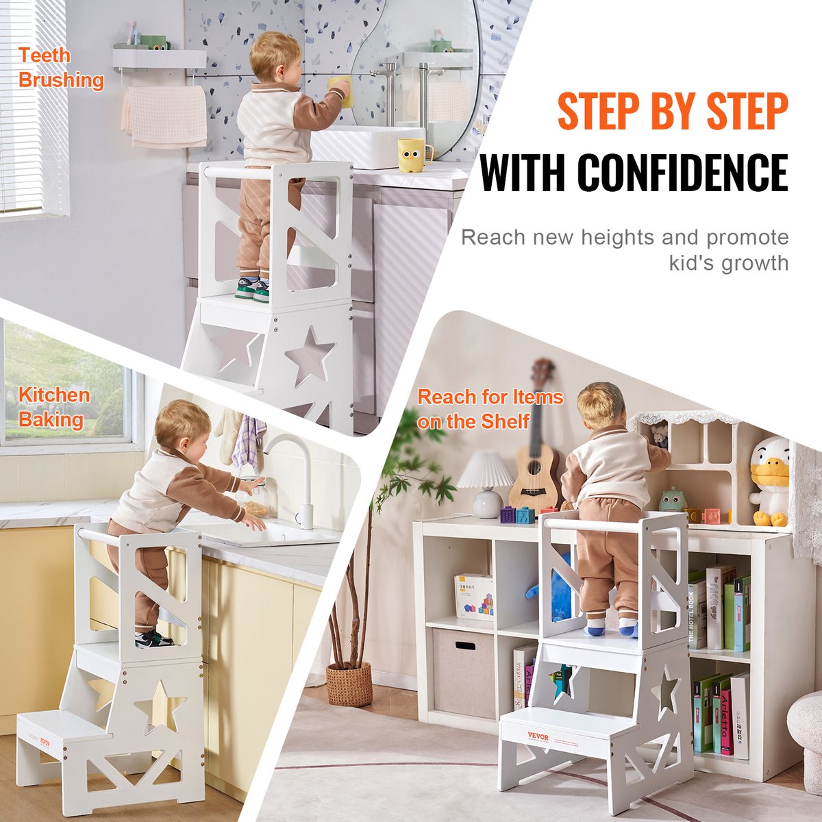 EliteNest® - Peuter Opstapje - Natuurlijk Dennenhout - Keukenopstapje voor Kinderen - Badkamer & Aanrecht - Stevig "A"-Frame - 68 kg Draagvermogen