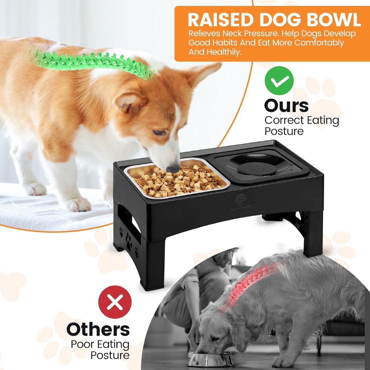 Raised Dog Bowl 16L - Stainless Steel - No Spill - 4 Adjustable Heights - Large Dogs