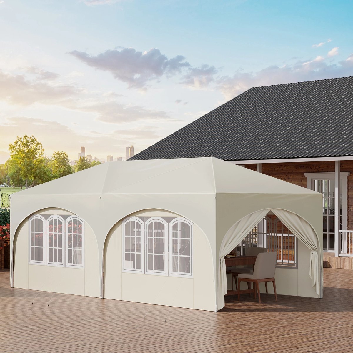 vanBoni - Partytenten - Partytent opvouwbaar - Partytent easy up met zijwanden - Waterdicht en Weersbestendig - 3x6 m - Beige