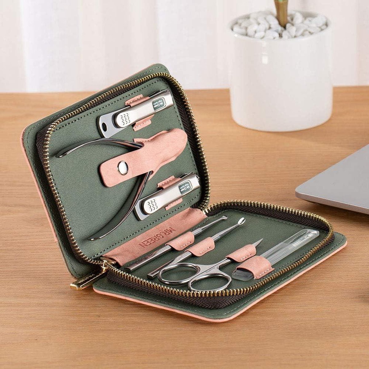 Manicureset - Manicureset nagelknipper set 7-in-1 professionele manicure pedicure roestvrij staal verzorgingsset met lederen etui draagbare reisnagelknipper voor mannen en vrouwen