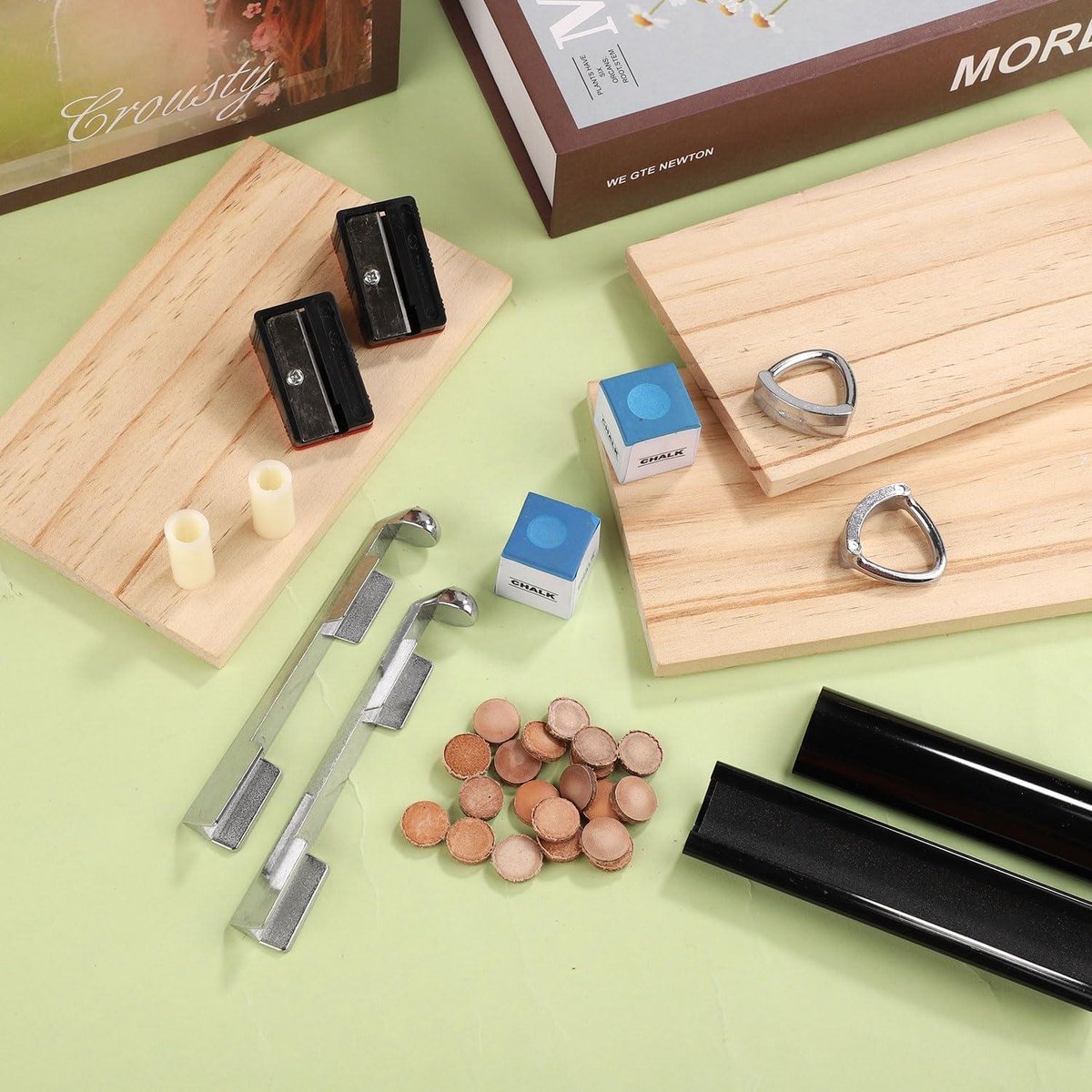 Repair Kit Pool Cues - 32 Pieces Club Tip Clips 20 Shapers - Club Tips 2 Chalk Cubes 2 Ferrules 2 Shavers - Spare Parts Billiard Cue