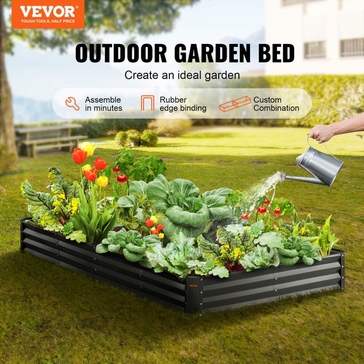 Verhoogde bloembak plantenbak tuin plantenbak terras moestuin tuinbed plantenbak donkergrijs 240x120x30cm gegalvaniseerd metaal ideaal voor het kweken van groenten fruit kruiden etc.
