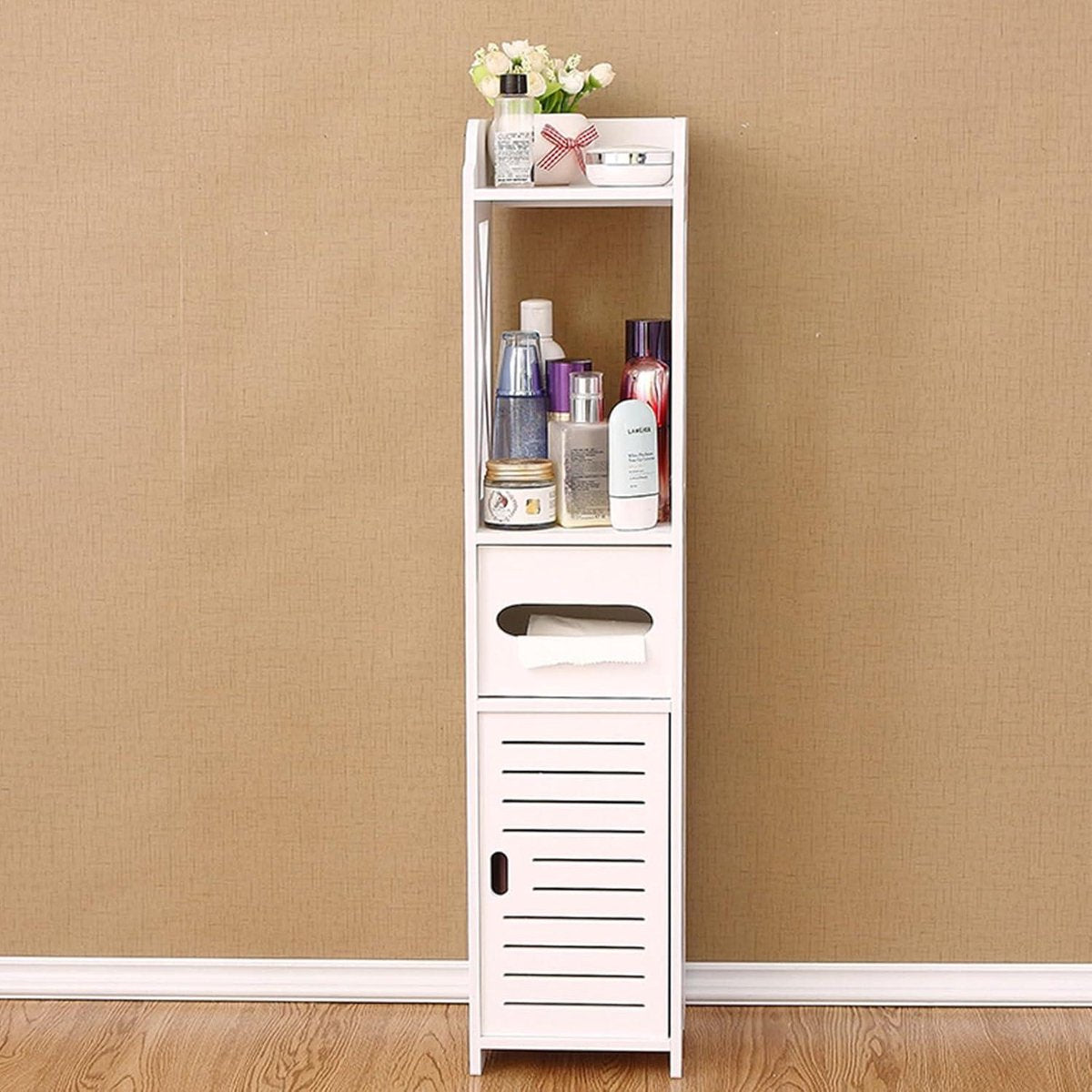 Free-standing Toilet Cabinet Narrow Tall Cabinet White Toilet Roll Holder - Bathroom Rack 80 x 20 x 18 cm bathroom tall cabinets