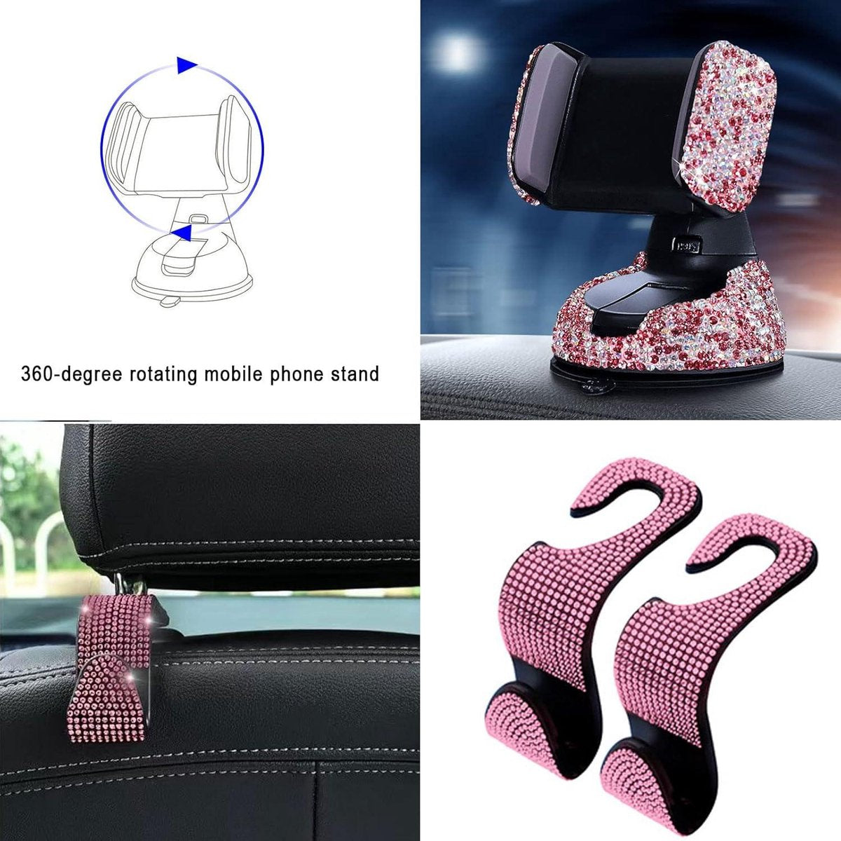 Bling Auto-accessoires Interieur - 20 Stuks voor Vrouwen - Glitter Telefoonhouder - Ontstekingsring - Autohaak Auto Accessoires