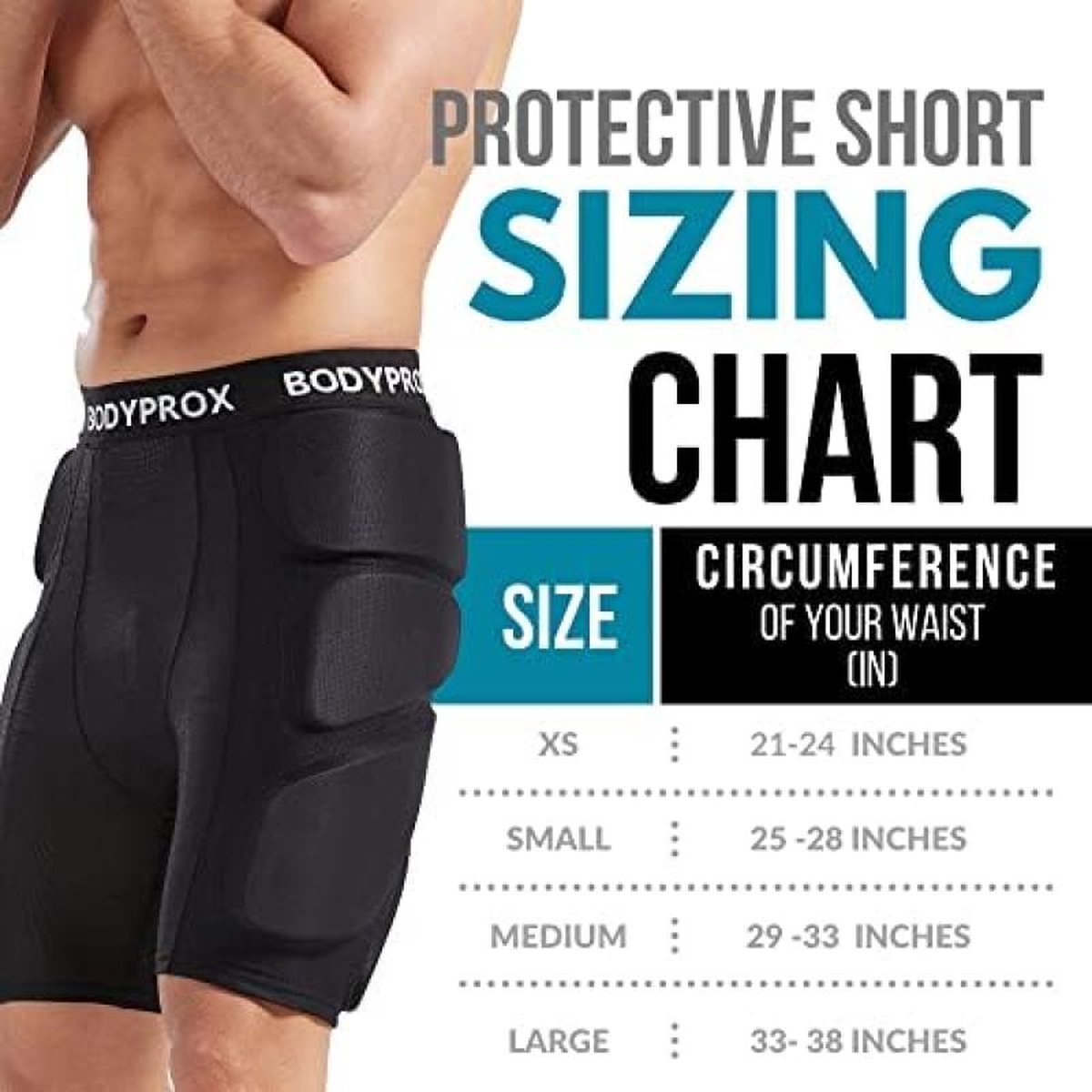 Protective padded shorts for ski, skate and snowboard - 3D protection for hip and coccyx (large)