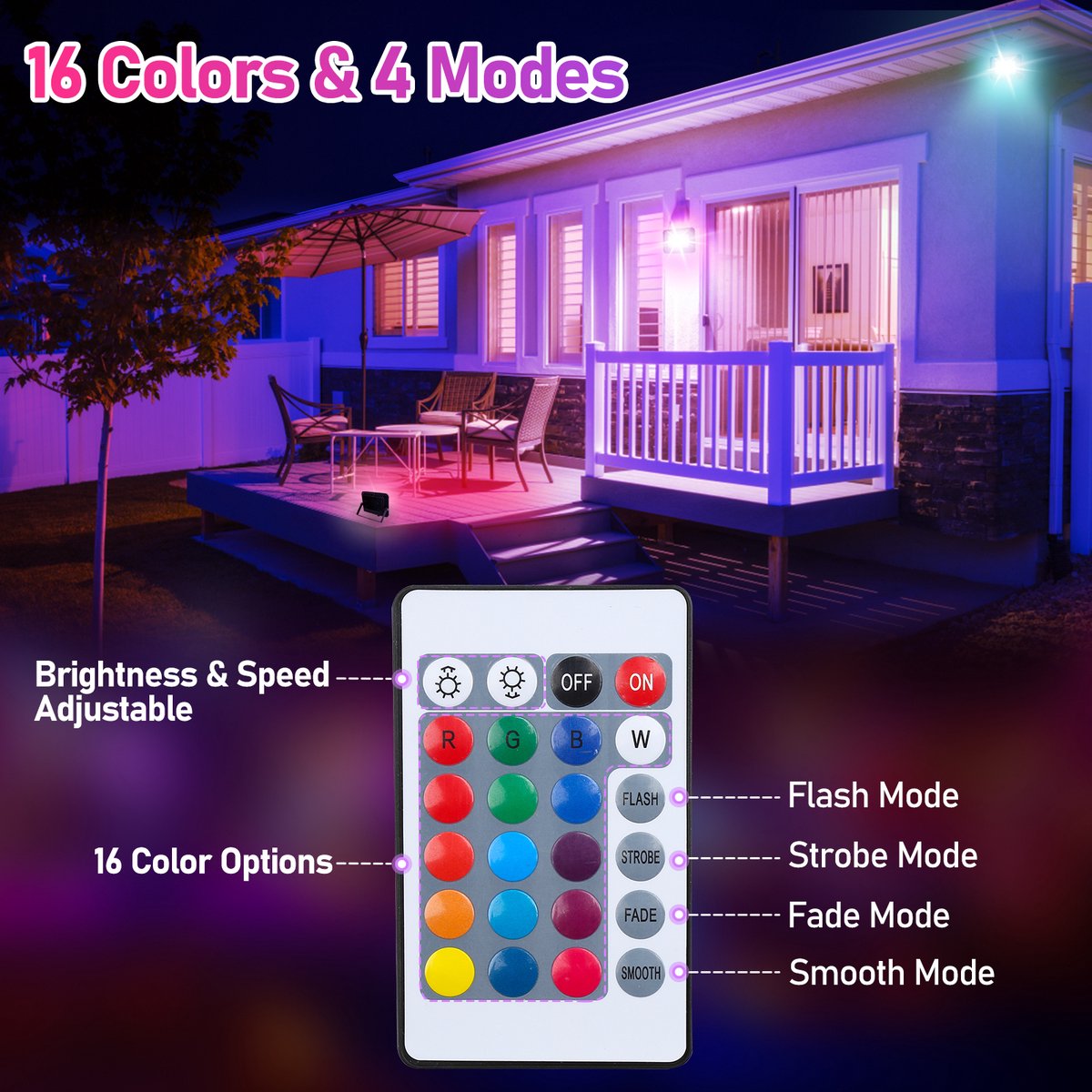 4X 50W RGB-schijnwerper Afstandsbediening RGB LED schijnwerper Waterdicht IP65 LED Floodlight Zwart