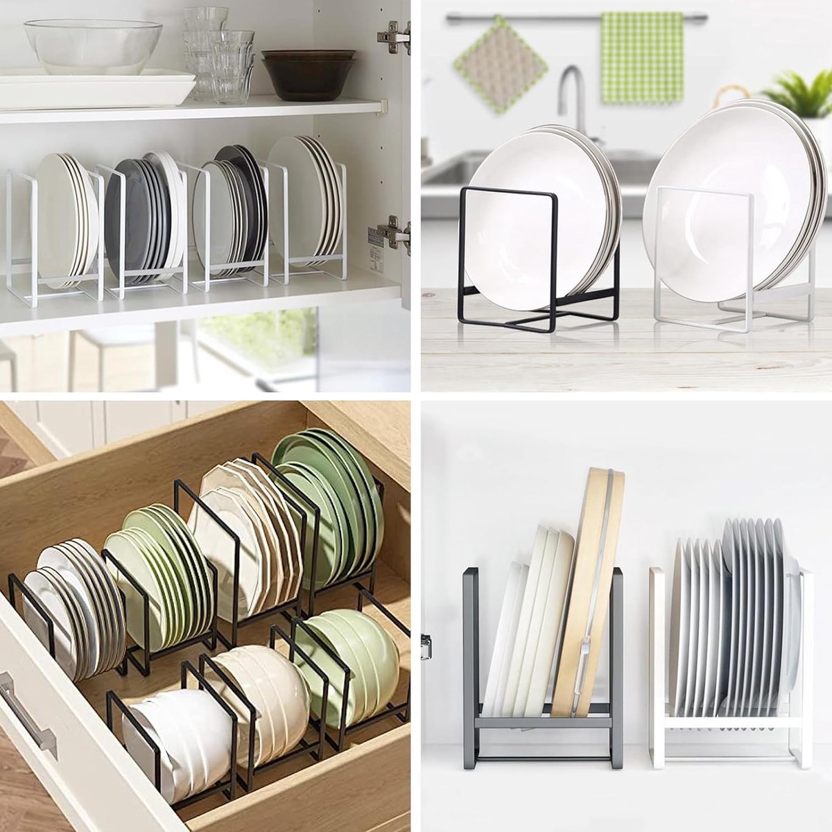 2 stuks bordenhouders, organizer, kast, multifunctionele bordenstandaard, keukenkast, opbergrek, afdruiprek, servies voor borden, potdeksel, snijplank, houder, zwart (L)