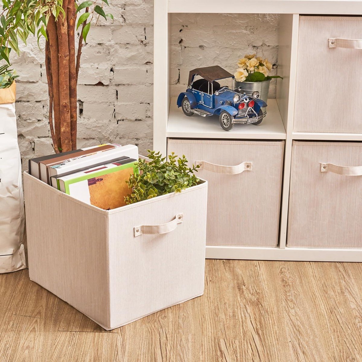 Opbergmand Katoenen Opvouwbare Opbergdoos Met Handvatten Voor Kinderkamer Speelgoed Kast Beige 33x38x33 Cm Opbergbox - Opbergdoos