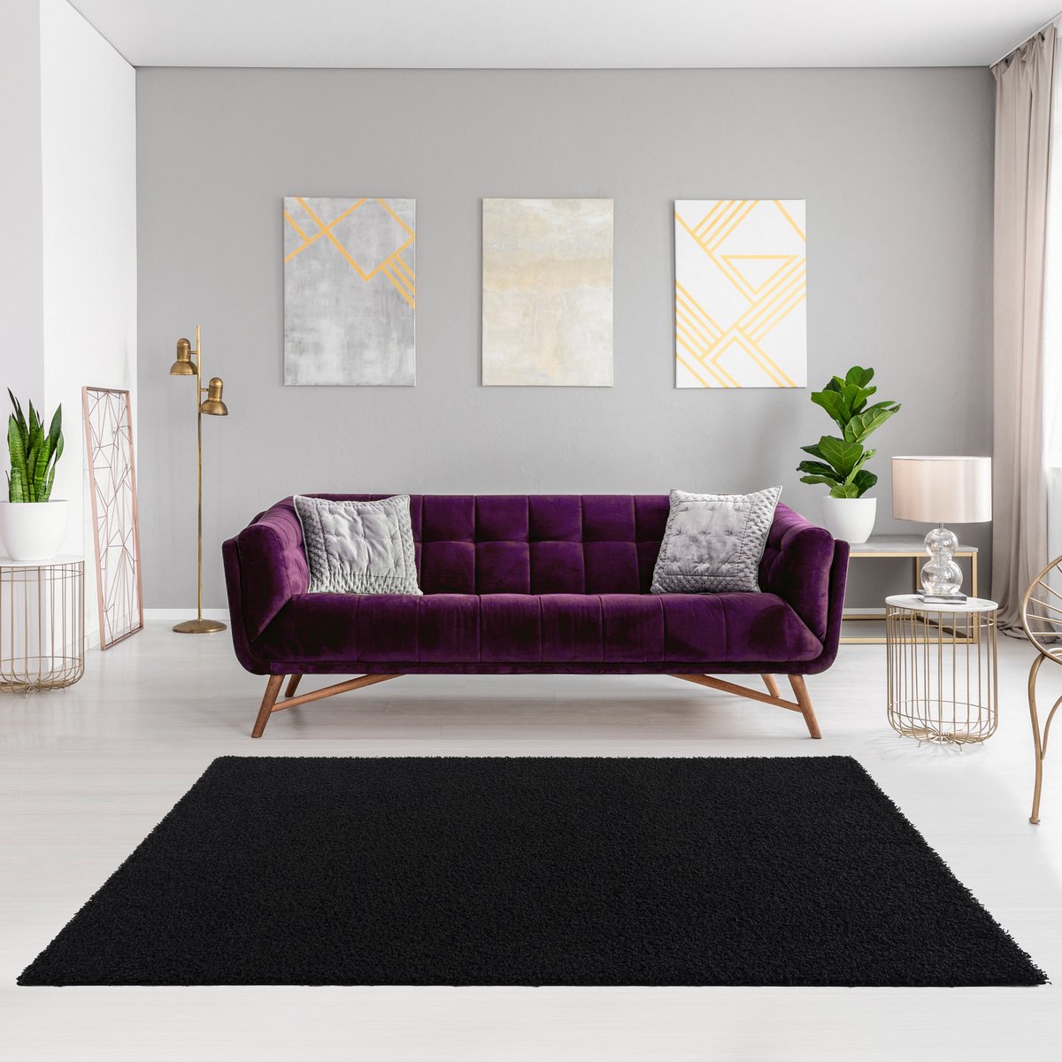 Loca Shaggy Vloerkleed Zwart - 120x170 CM - Hoogpolig Tapijt - Tapijt Woonkamer, Slaapkamer