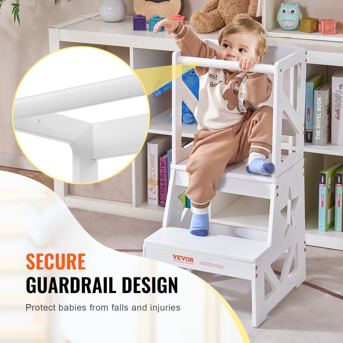 EliteNest® - Peuter Opstapje - Natuurlijk Dennenhout - Keukenopstapje voor Kinderen - Badkamer & Aanrecht - Stevig "A"-Frame - 68 kg Draagvermogen