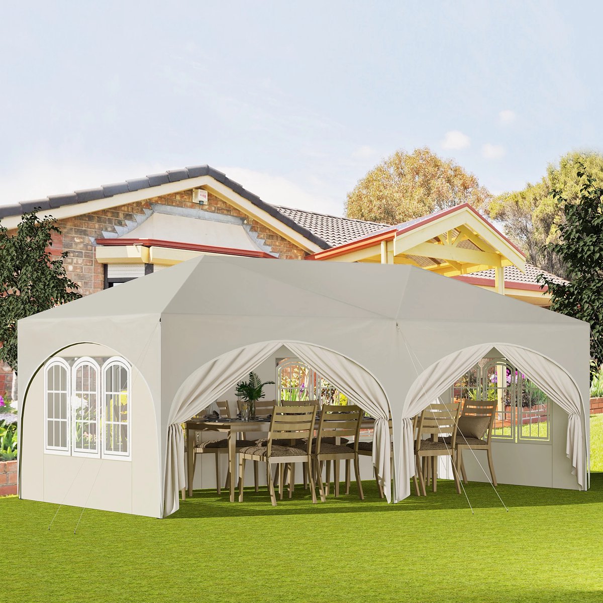 vanBoni - Partytenten - Partytent opvouwbaar - Partytent easy up met zijwanden - Waterdicht en Weersbestendig - 3x6 m - Beige