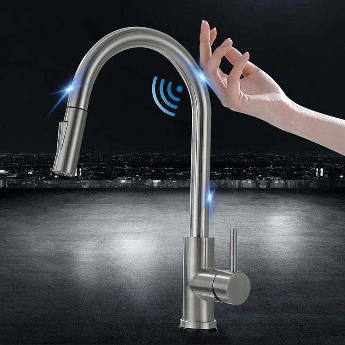 Touch Sensor kitchen tap pull-out hose stainless steel fully swivel hot and cold