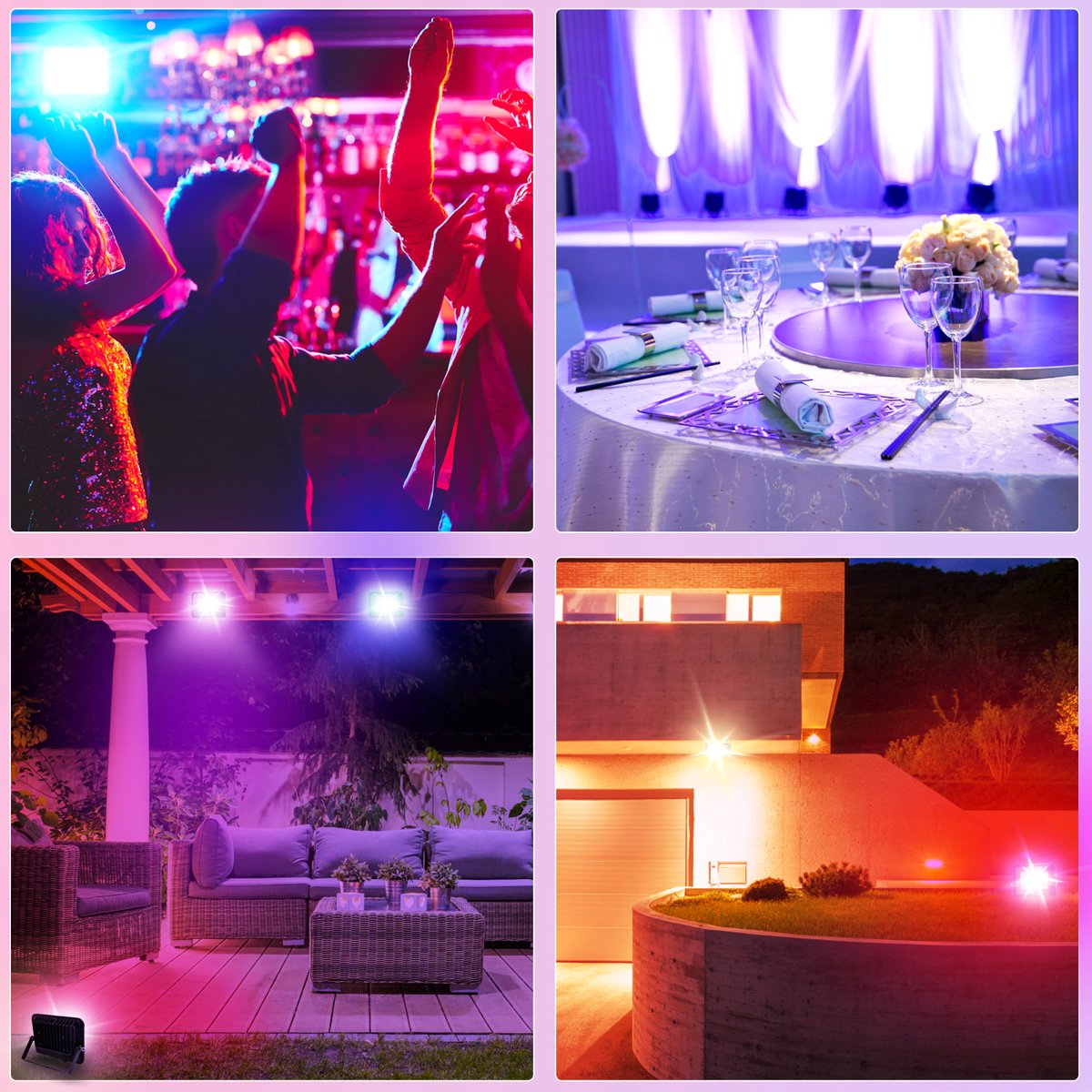 4X 50W RGB-schijnwerper Afstandsbediening RGB LED schijnwerper Waterdicht IP65 LED Floodlight Zwart