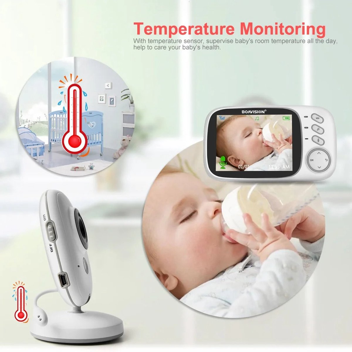 Babyfoon - Babyfoon met Camera - Babyfoon met Scherm - Baby Monitor - Talk Back Functie - Wit - 50 meter Binnenshuis - 250 meter Buitenshuis.