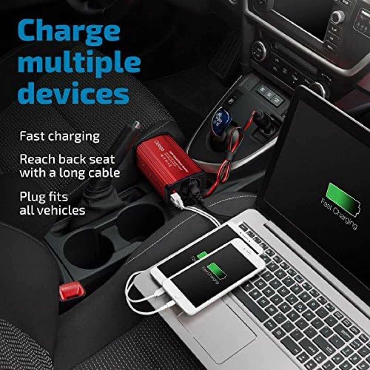 300W Car Power Inverter, 12v to 230v Voltage Converter with 2 USB Ports, Car Cigarette Lighter Plug Inverter