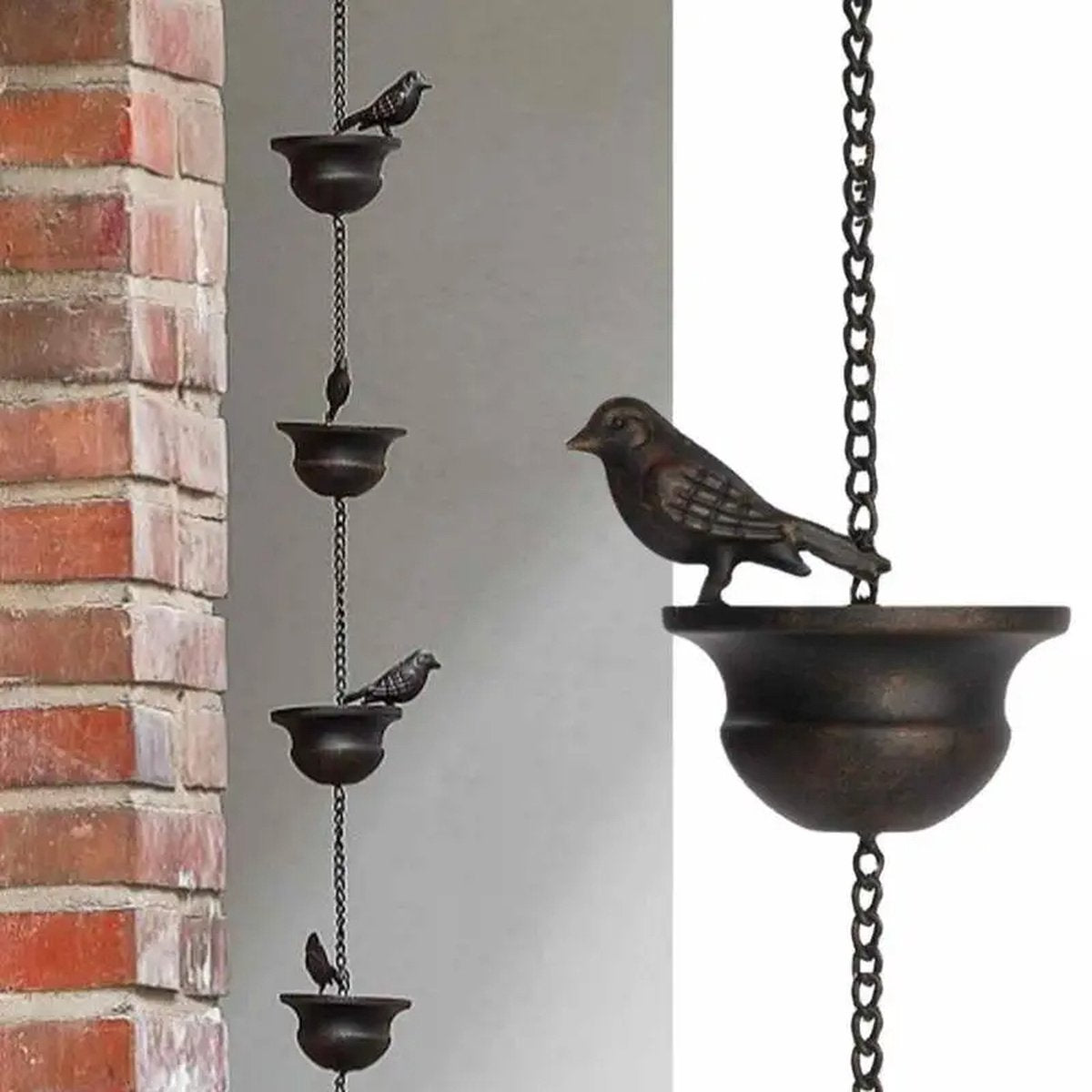 ShopEighty8 - Rain Chain - Metal Chain - Rain Catcher - Gutter Decoration - Bird Rain Chain - Balcony Decoration - Gift Idea - Waterfall Effect - 2.4 M Long - Bronze Finish