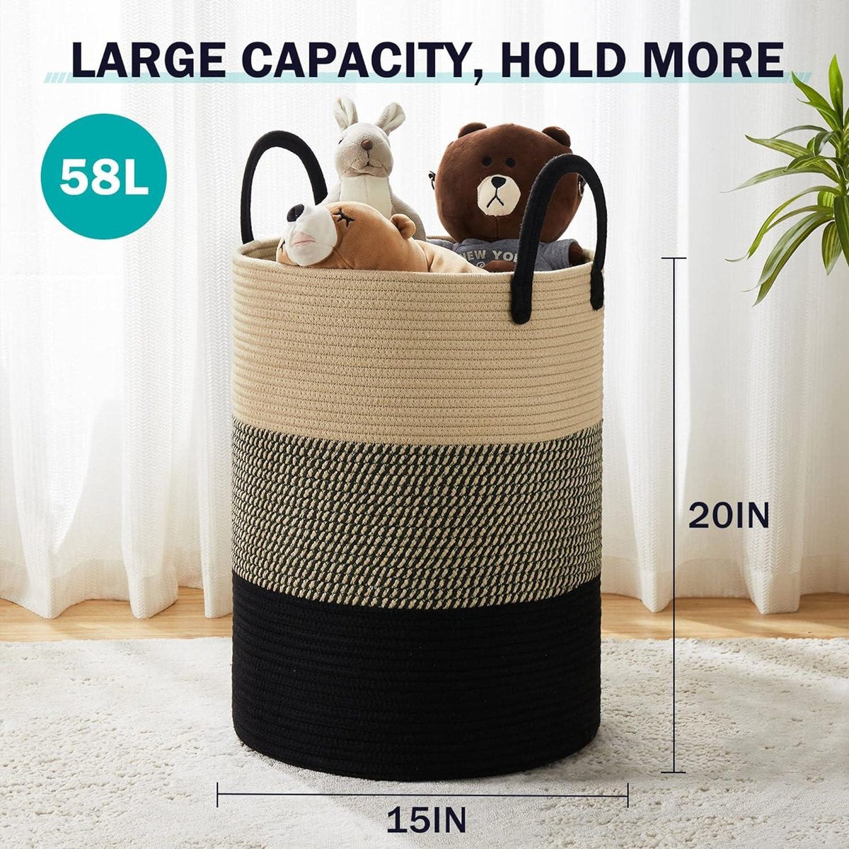 Woven Cotton Laundry Basket - Laundry Collector and Toy Storage Basket with Handle - Handmade - Z-Brown 2 Laundry Basket