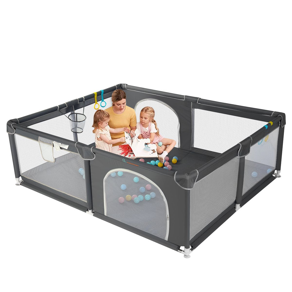 Playpen - Oversized Rectangular Playpen - 180 x 150 cm - Dark Grey